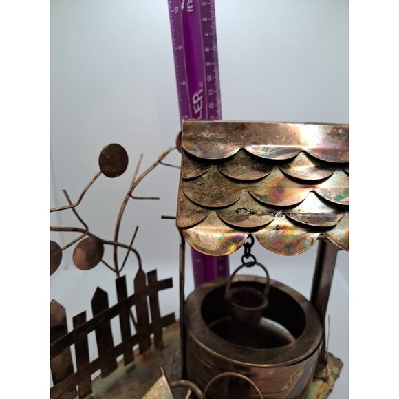 Copper Tin 3D Sculpture Music Box Wishing Well Buckets Wheelbarrow Hong Kong VTG - Picture 8 of 9